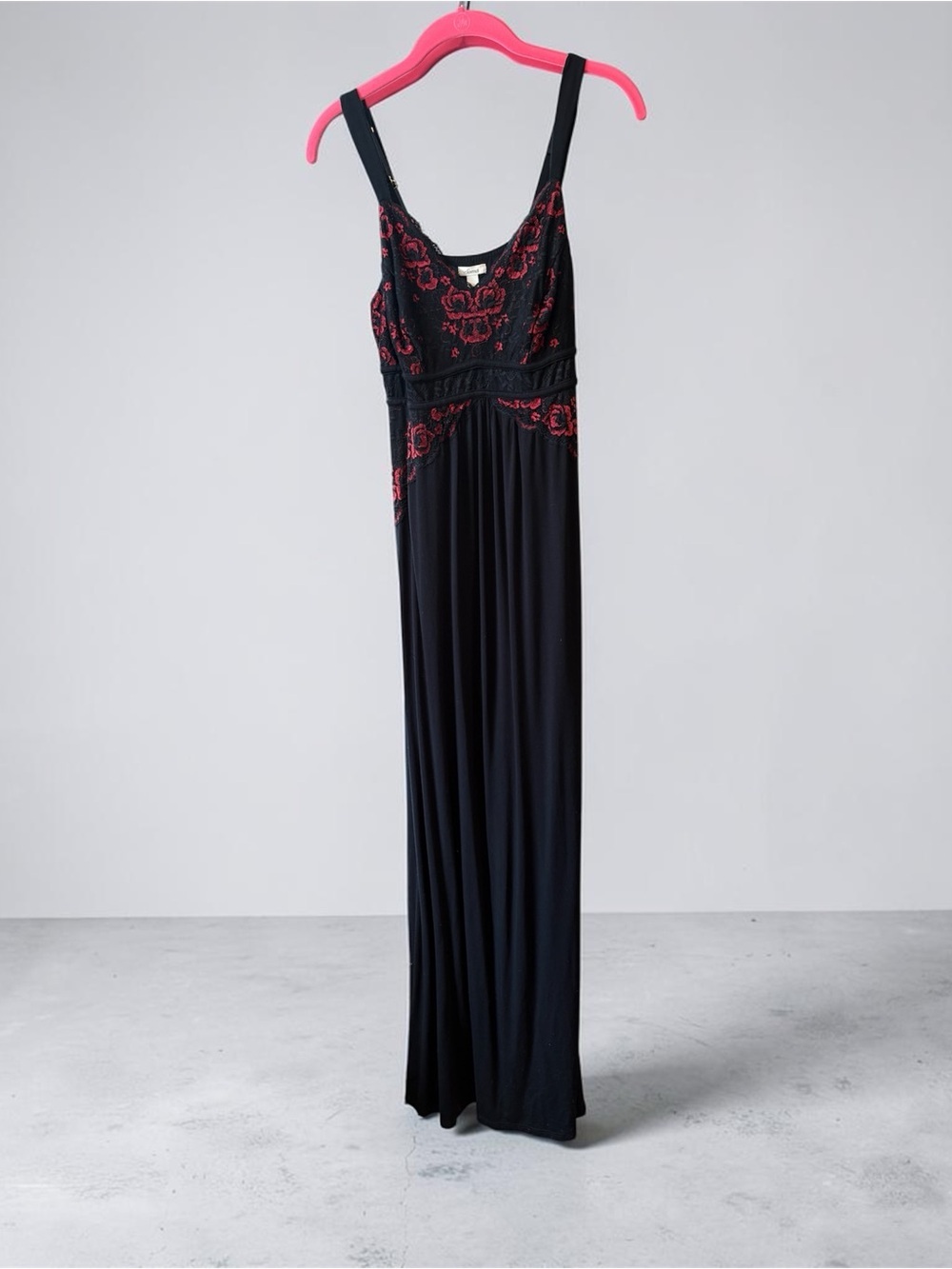 Soma Black Maxi Dress with Red Embroidered Bodice